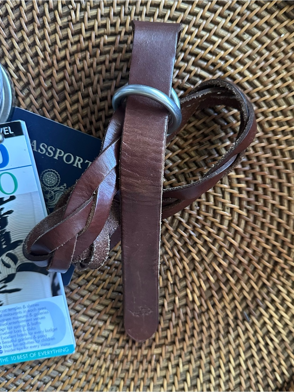 Polo Ralph Lauren Embossed Chocolate Brown Braided Genuine Leather Belt